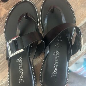Toscanella Black Leather Sandals with silver buckle made in Italy size 6 1/2
